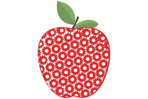 Vibrant Red Apple with a Pattern of Circles and a Green Leaf