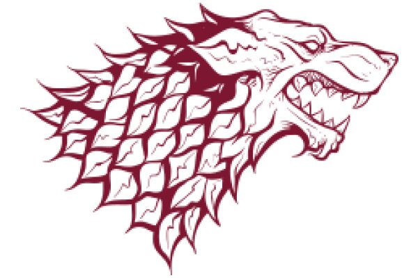 Stylized Illustration of a Wolf's Head with a Red and White Design