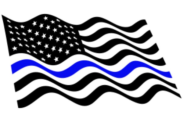 Stylized American Flag with Blue and Black Waves