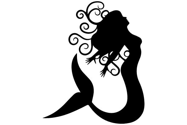 Silhouette of a Woman with Wavy Hair and a Mermaid Tail