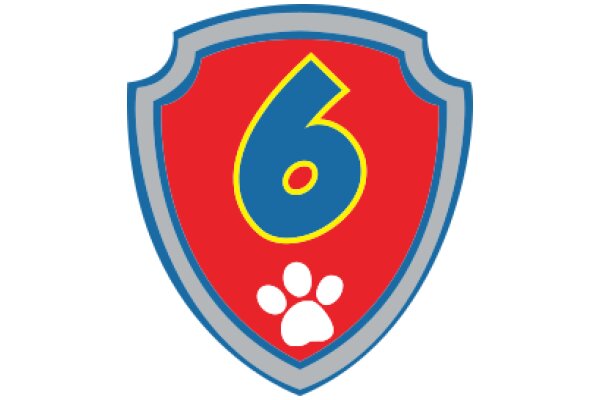 Vibrant Red and Blue Shield with the Number 6 and a Paw Print