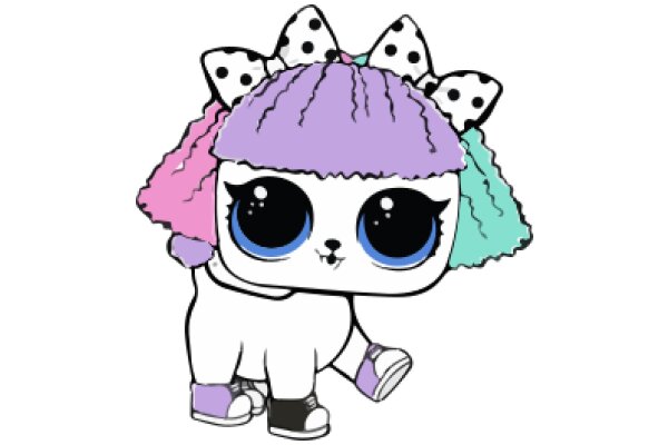 Adorable Cartoon Kitten with Purple Hair and Cat Ears