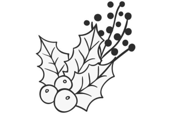 A Whimsical Illustration of a Branch with Berries and Leaves