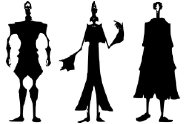 Silhouettes of Three Characters: A Robot, A Human, and an Alien