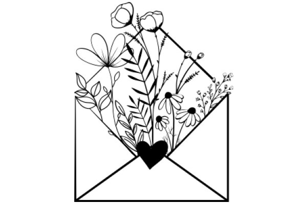 Hand-Drawn Greeting Card with Floral Design and Heart