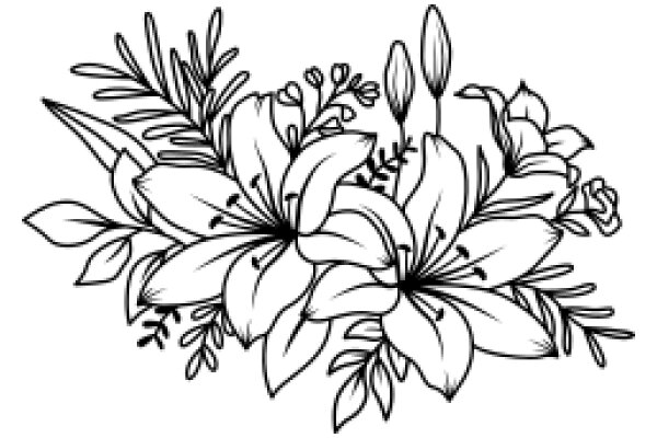 Elegant Floral Illustration: A Bouquet of Flowers and Leaves