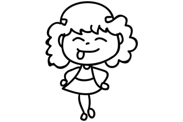 A Whimsical Drawing of a Cartoon Girl with a Tongue Out