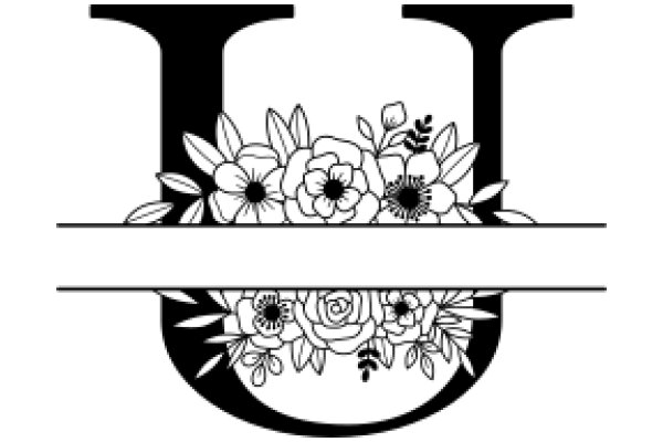 Monochrome Floral Design with Letter 'I'