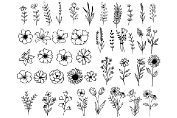 A Collection of Flower Line Drawings