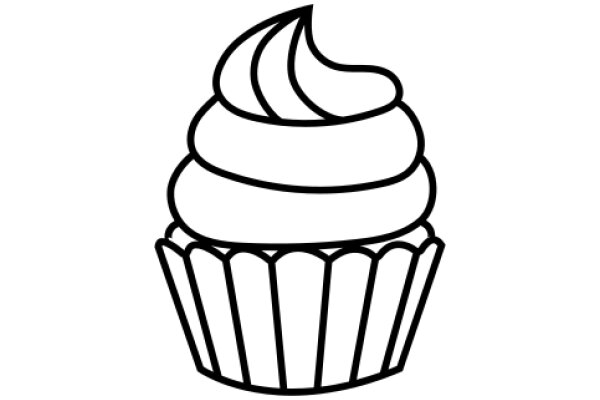 Simplistic Line Drawing of a Cupcake with Icing and Sprinkles