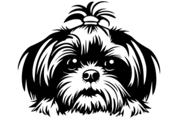 Stylized Portrait of a Shaggy Dog with a Bow on its Head