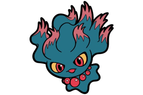 Stylized Cartoon Character: A Blue Creature with Red Eyes and Pink Flames