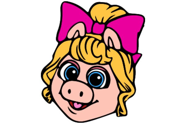 Stylized Cartoon Character with Pink Bow and Big Blue Eyes