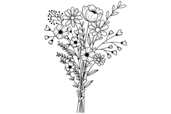 Floral Illustration: A Bouquet of Flowers and Leaves