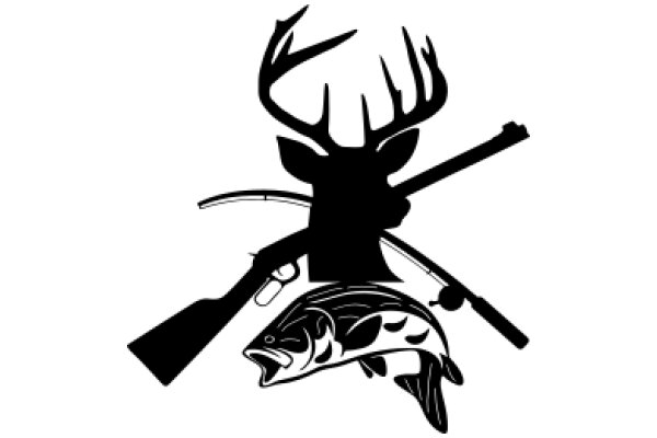 Silhouette of a Hunter's Arsenal: A Deer, a Fish, and a Gun