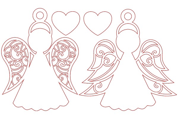 A Collection of Stylized Angel and Heart Designs