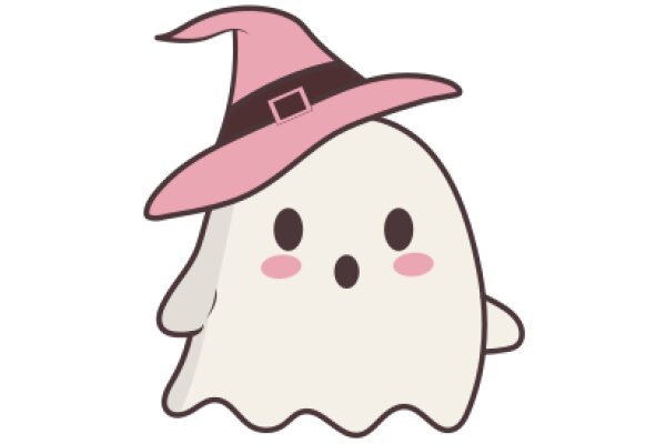 A Cute Cartoon Ghost with a Pink Wizard Hat