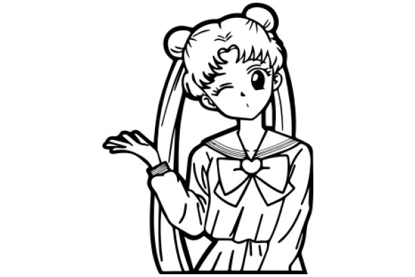 Stylized Anime Character with Heart-shaped Bow and Wavy Hair