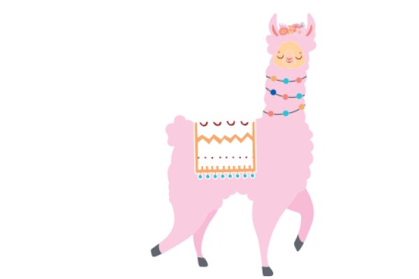 A Whimsical Pink Llama with a Cake-Themed Backpack