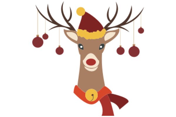 A Festive Reindeer with Christmas Ornaments and a Santa Hat