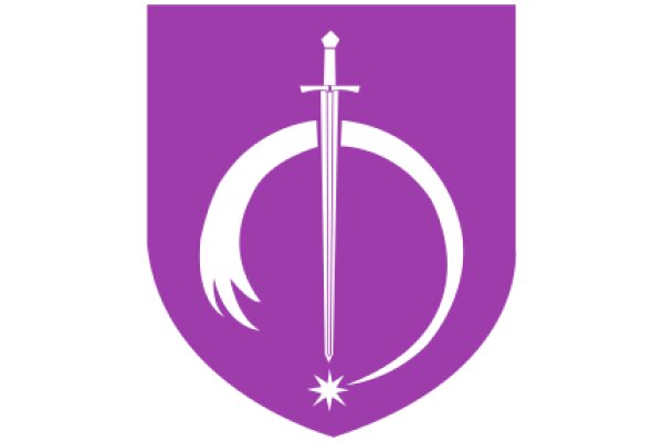 Vibrant Purple Emblem with a Sword and a Crescent Moon