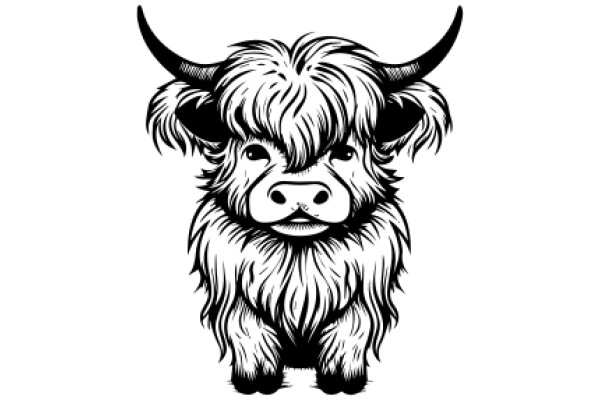 Stylized Illustration of a Highland Cow with Horns