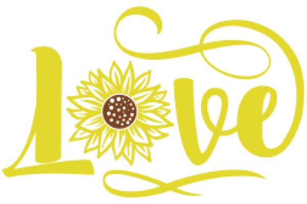 A Yellow Sunflower with the Word 'Love' in a Stylized Font