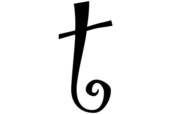 Stylized Black Letter 'T' with a Swirl Design