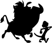 A Silhouette of a Lion and a Lion Cub on a White Background