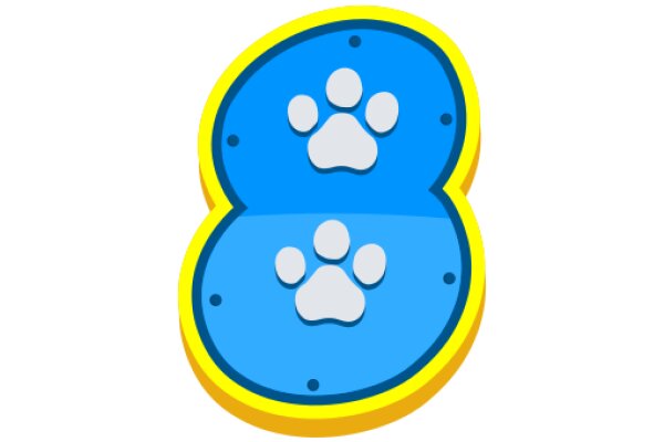 Digital Illustration of a Blue Paw Print Emblem with a Yellow Outline