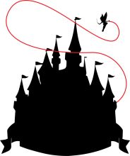 A Silhouette of a Castle and a Tinkerbell-like Character with a Red Rope