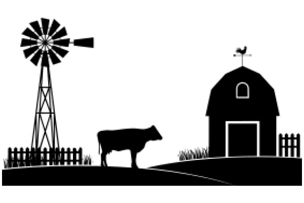 Rural Silhouette: A Cow, a Windmill, and a Barn