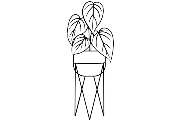 A Line Drawing of a Plant in a Pot on a Table