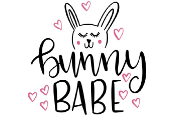 Cute Easter Bunny with the Words 'Bunny Babe' Surrounded by Pink Hearts