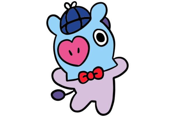 A Friendly Blue Creature with a Pink Heart and a Bow Tie