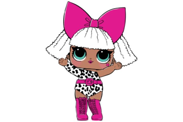 Stylish Cartoon Character with Pink Bow and Pink Boots