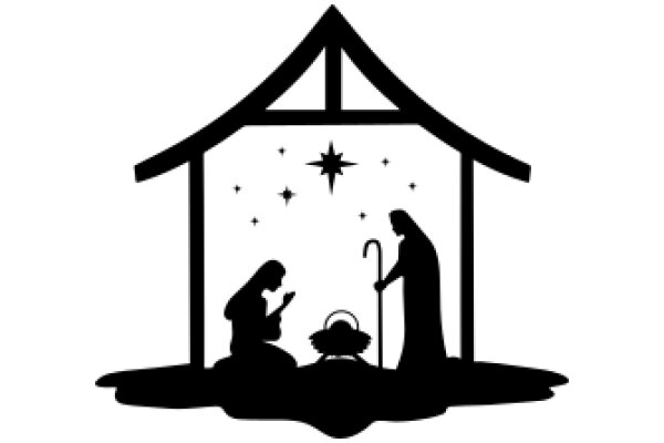 Silhouette of a Nativity Scene with a Star Above