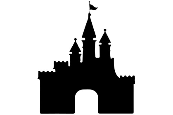 A Silhouette of a Castle and Bird, Set Against a White Background