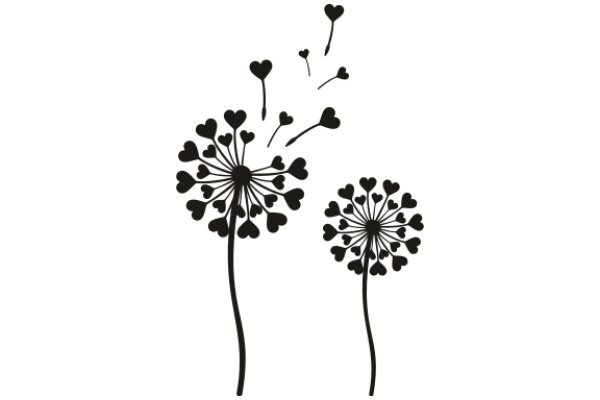 Silhouette of a Flower and a Flower Bud with Heart-Shaped Petals