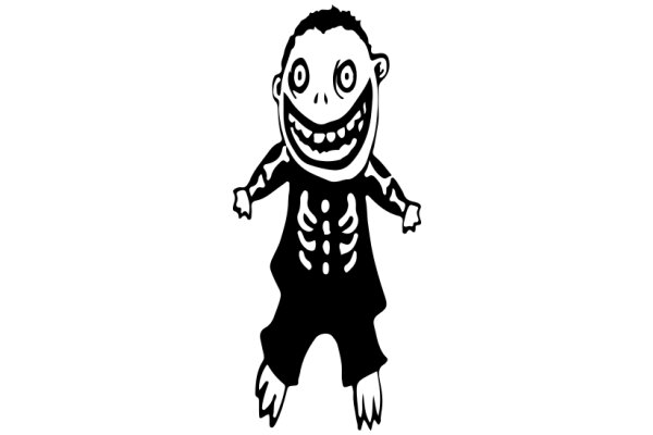 A Spooky Cartoon Character: A Skeleton with a Wide Smile and Big Eyes