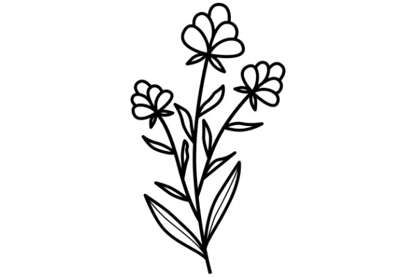 Elegant Black Line Drawing of a Flower Stem with Three Flowers