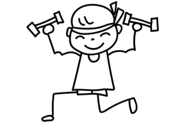 A Playful Cartoon of a Character Lifting Dumbbells