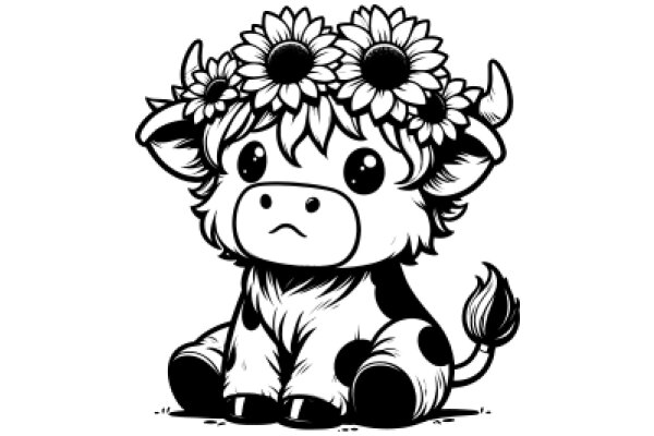 Adorable Cow with Flower Crown and Horns