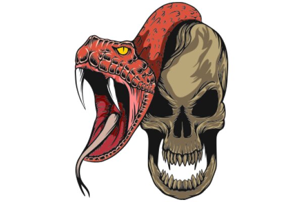 A Stylized Illustration of a Snake and a Skull