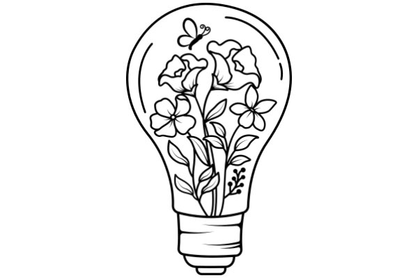 A Whimsical Illustration of a Flower-Filled Lightbulb