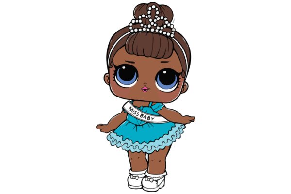 A Stylish Cartoon Character: A Girl with a Crown and a Blue Dress