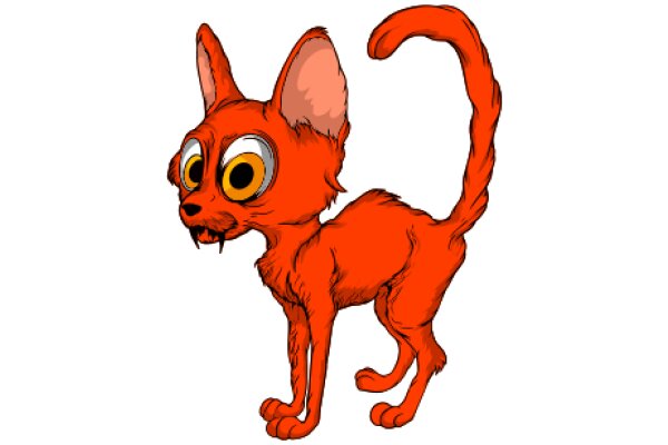 Vivid Illustration of a Red Cat with Large Eyes and a Curly Tail