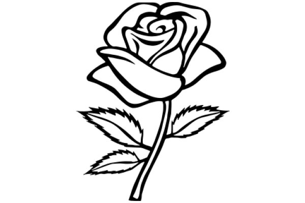 A Line Drawing of a Rose with Leaves