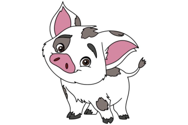 Adorable Cartoon Pig with Pink Ears and Big Brown Eyes