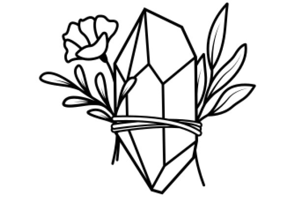 A Stylized Illustration of a Diamond-Shaped Flower with a Rose and Leaves